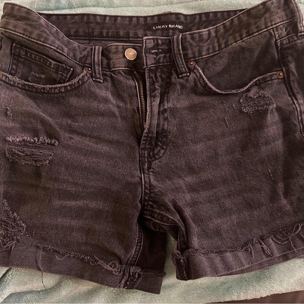 Lucky Brand Black Jean Shorts Distressed Denim